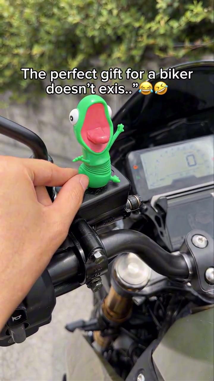 Green Biker Lizard Buddy with a red open mouth